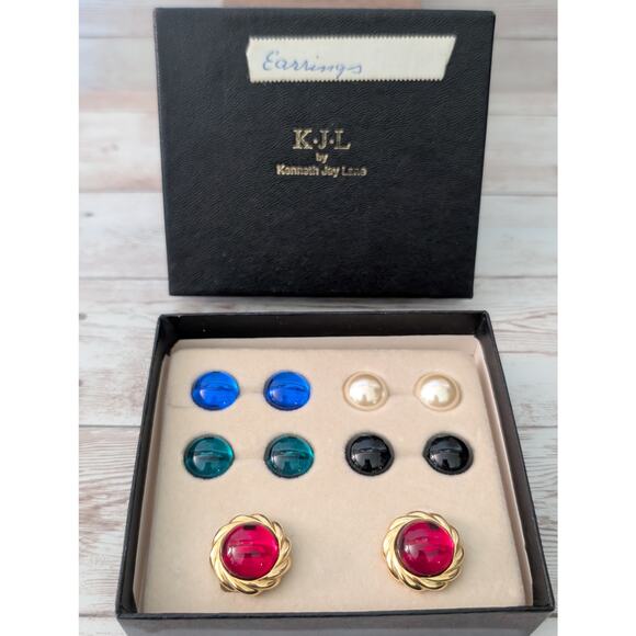 Vintage Kenneth Jay Lane Clip On Earrings K.J.L Interchangeable Earring Set - Picture 1 of 13